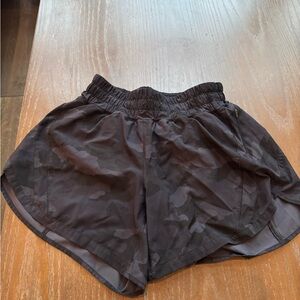 Lululemon Track That High Rise Lined Black Camouflage Shorts